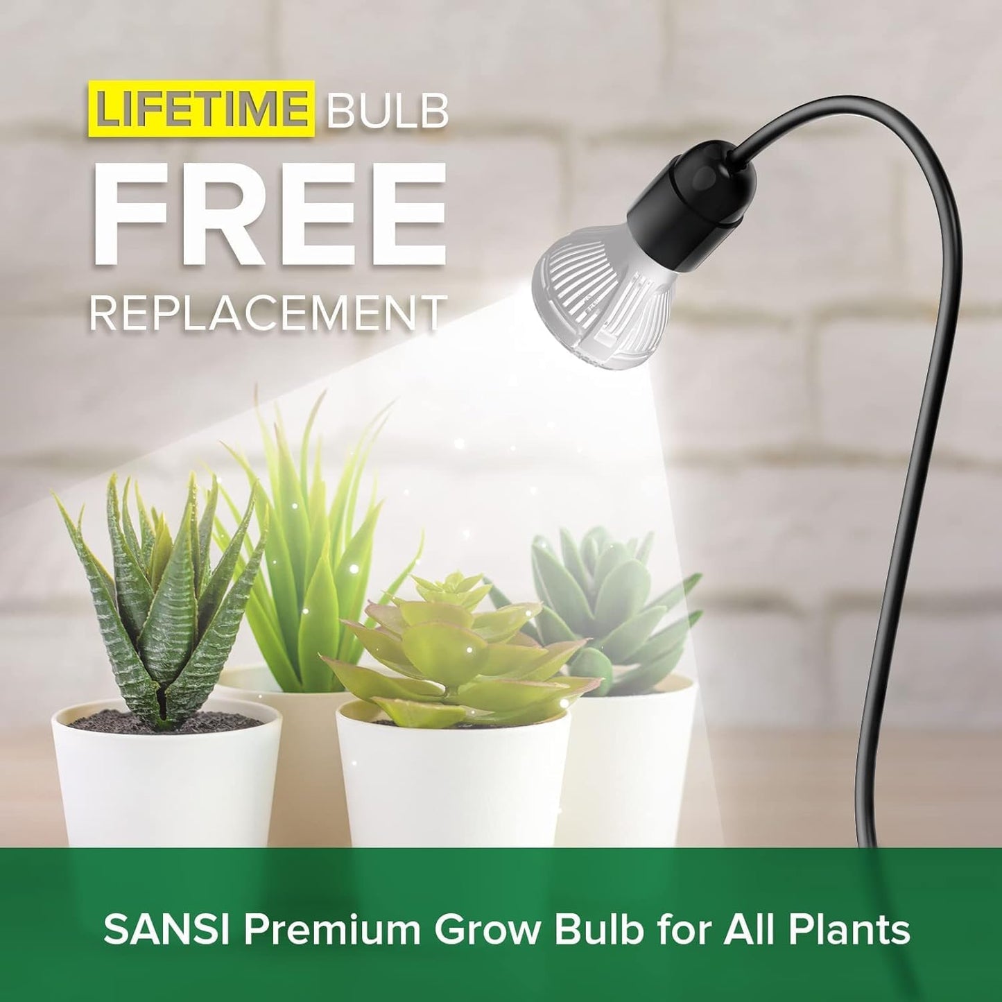 SANSI LED Grow Lights for Indoor Plants, Lifetime Free Bulb Replacement 150W Full Spectrum Gooseneck Clip Plant Light with Optical Lens for High PPFD Growing Power, Grow Lamp
