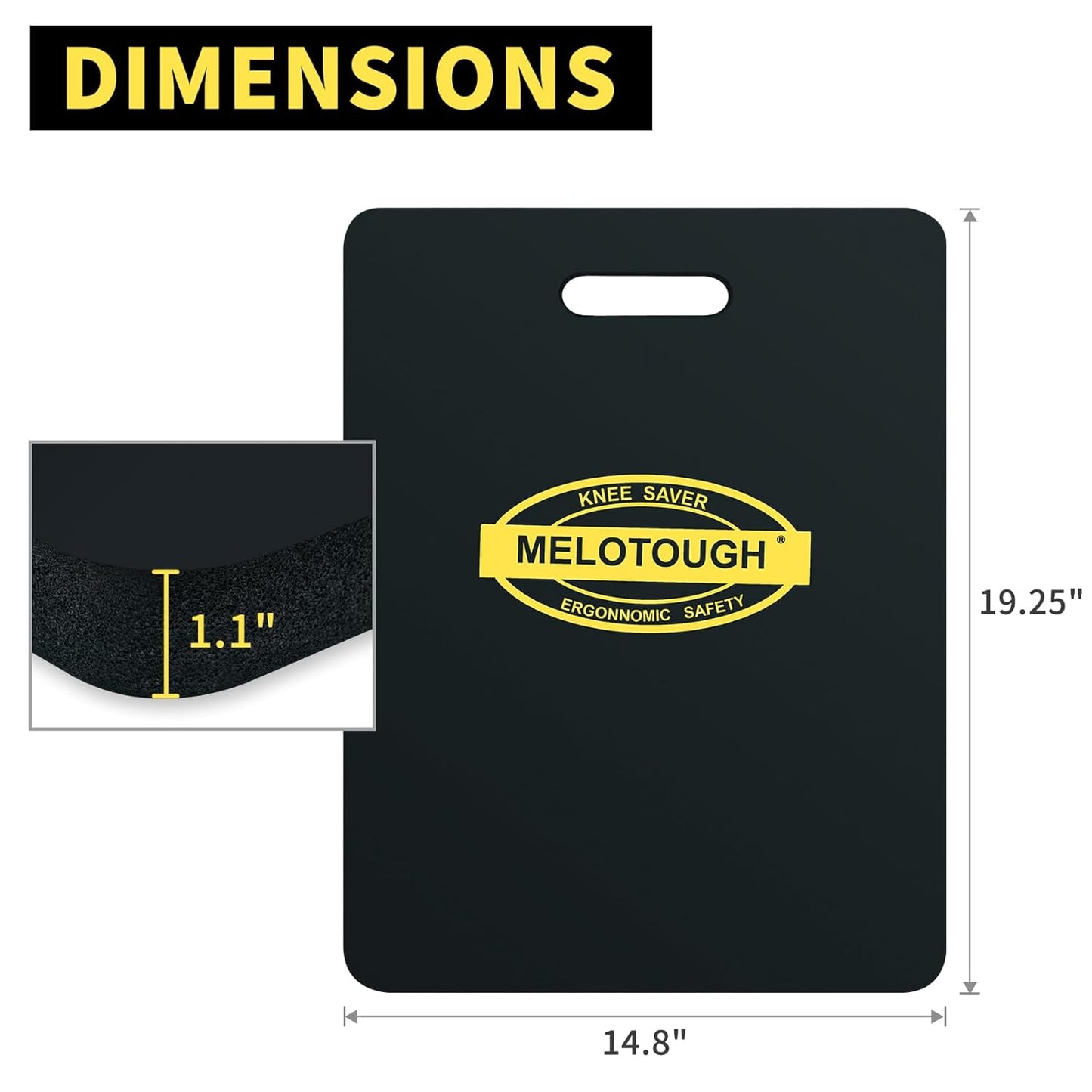 MELOTOUGH Kneeling Pad for Work Portable 1.1" Thick NBR Foam Kneeling Pads for Mechanics, Plumbers, Electricians & Gardening (Black)