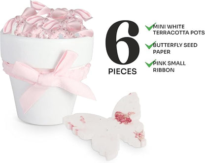 Set of 6 Seed Paper – 6 Pink Butterflies & 6 White Pots with Bow for Baby Shower, Gender Reveal, Birthday, & Other Milestone Celebrations
