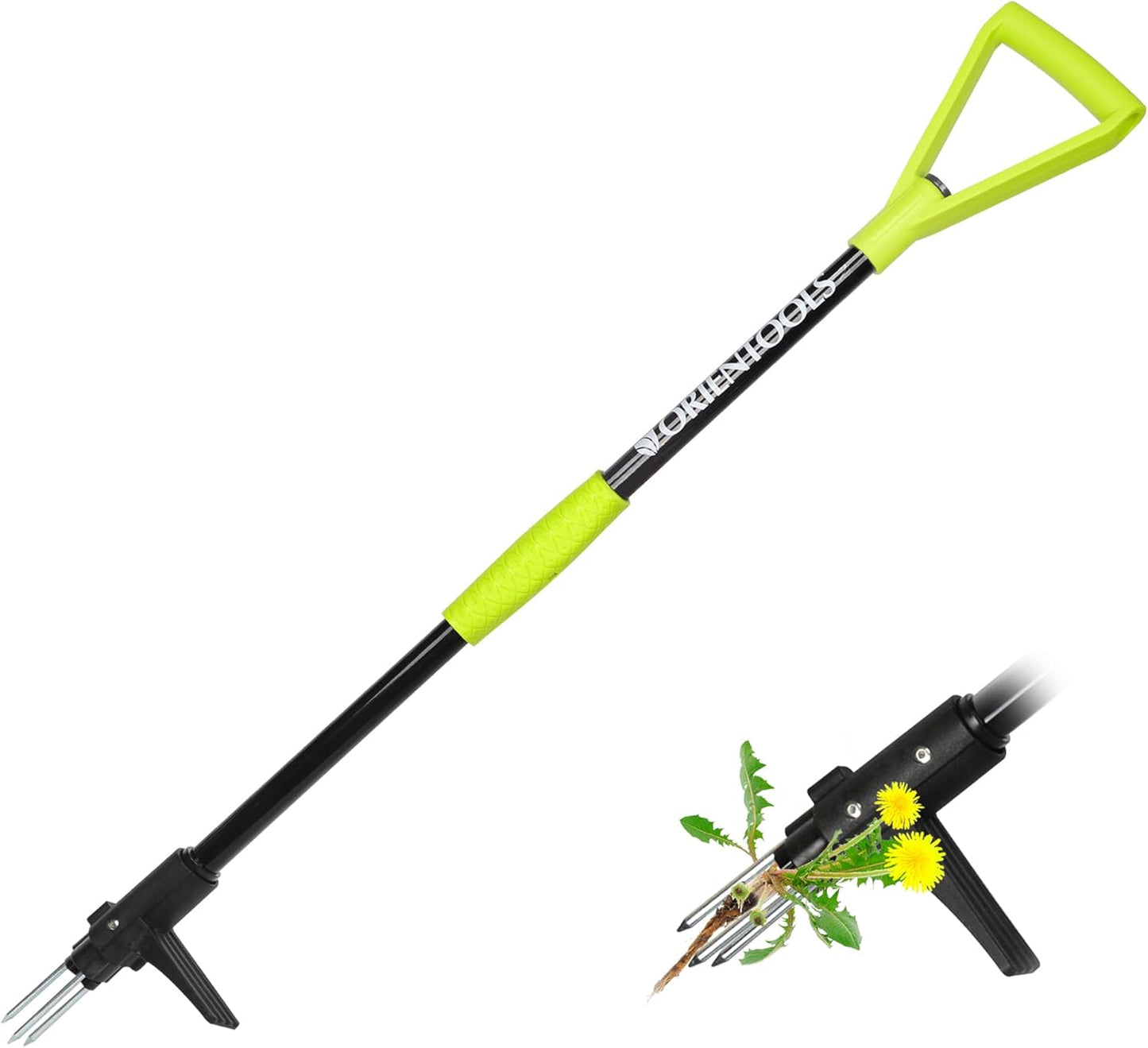 ORIENTOOLS Weed Puller Stand Up Weeder Hand Tool with 3 Claws for Dandelion, Steel Twist Hand Weed Root Pulling Tool Grabber and Picker, 38" Long Handle Lawn Easy Root Remover Garden Tool with D-Grip