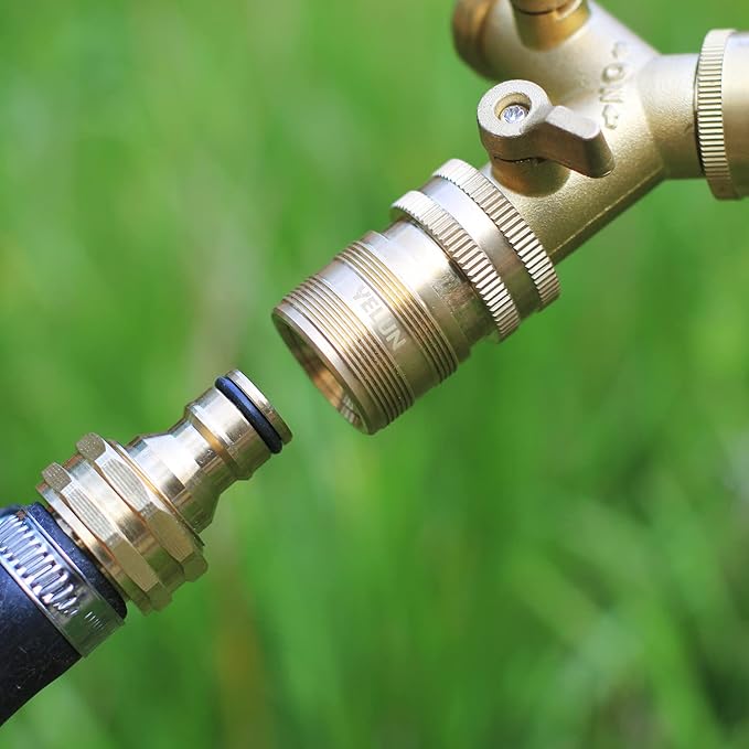 Garden Hose Quick Connect Solid Brass 3/4 inch GHT Internal Thread Quick Connector Fittings No-Leak Water Hose Female Quick Connector and Male product adapters (2 SETS)