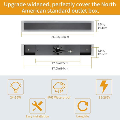 Upgrade Widened 2 Pack Modern Outdoor Wall Light Fixtures, 39.3inch Dimmable LED Wall Sconce 3000K-6000K, IP65 Waterproof, Long Linear Wall Lamps Lighting for Porch, Patio, Garage with Remote Control