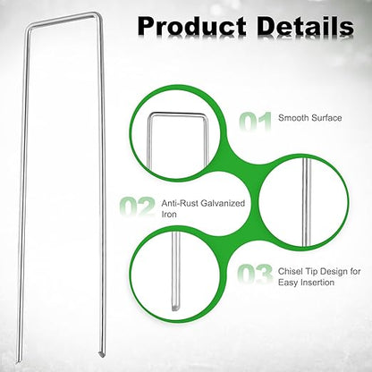 HARFINGTON 24pcs Garden Ground Stakes 6" U Pegs Galvanized Iron Landscape Staples Pointed Tip Loop Stake for Anchoring Lawn Ground Tubing Drip Irrigation Hoses