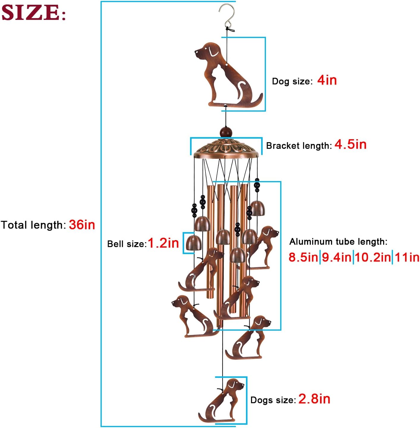 Outside Dogs Wind Chimes for Home, Patio, Porch, Lawn, Indoor, Garden Dog Decoration, Mobile Memorial Wind Chimes, Wind Bells Outdoor Decor, Music Wind Catcher, Festival Gifts for Mom/Grandma/Woman