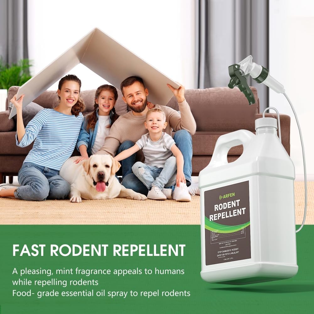 Rodent Repellent Spray – Effective Natural Peppermint Formula for Mice, Rats, Squirrels, and Rodents. Safe for Indoor, Outdoor, and Car Engines. Safe for People and Pets. (1 Gallon)
