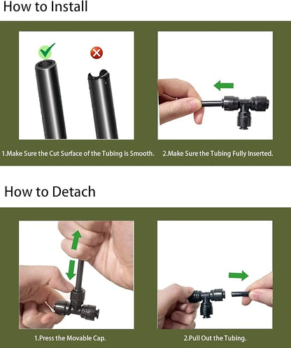 20 Pack Quick Connect 1/4" Drip Irrigation Tee Connectors,Tee Fitting for 1/4 Inch Irrigation Tubing,1/4 push to connect fittings for garden watering system