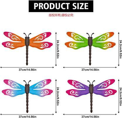 Metal Dragonfly Wall Decor, 4 Pack 14inch Metal Dragonfly Wall Hanging Sculpture Decor for Outdoor, Yard Patio Fence Garden Outside Decorations