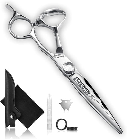 Professional Ergonomic Hair Cutting Scissors - SUS440C & Cobalt Stainless Steel Barber Shears - Fine Adjustment Tension - Premium Shears for Hair Cutting (6.0 Inches)