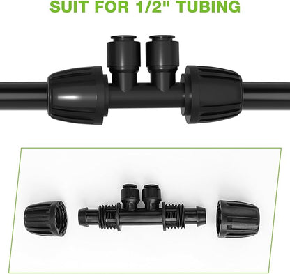 Bonviee 10 Pack 1/2” to 1/4” Reducing Tee Connectors, Split 1/2” Tubing into Two 1/4” Branches, Push-to-Connect Quick Install Drip Irrigation Fittings, Leak-Proof Adapter for Garden, Lawn, Greenhouse