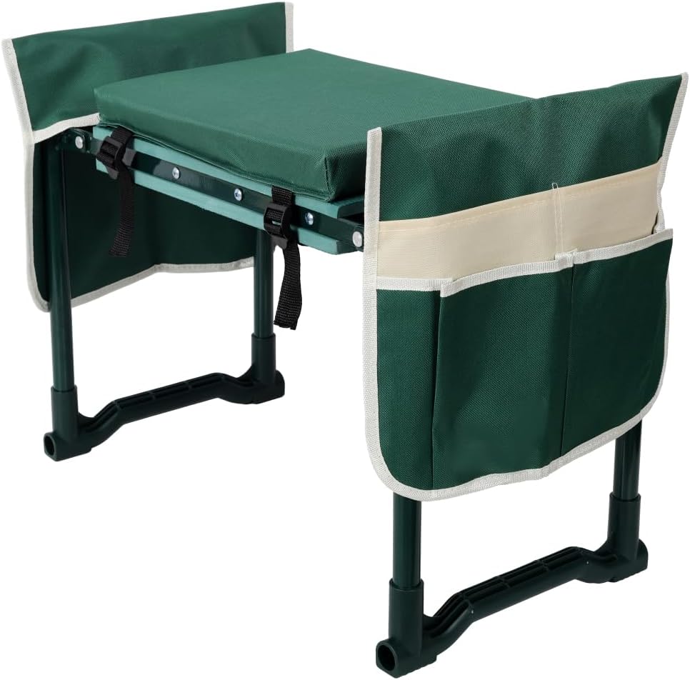 Garden Kneeler and Seat Bench with 2 Free Tool Pouch, Foldable Stool, EVA Foam Pad, with an Extra Soft Wider Cushion, and Large Tool Bag for Gardeninng Lovers