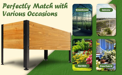 Wood Rectangular Garden Planter Box Raised Bed Outdoor,Planters for Outdoor Plants 37x13x15in Elevated Herbs Vegetables Flowers Great Patio Deck Balcony (37x13x15in Brown)