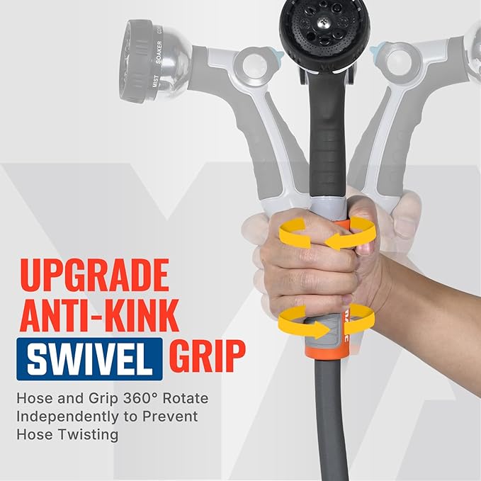 YAMATIC Heavy Duty Garden Hose 5/8 in x 60 ft with Swivel Handle, Super Flexible Water Hose, All-weather, Lightweight, Burst 600 PSI, Grey