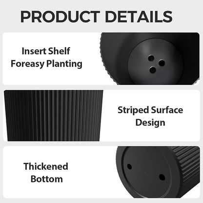 23.6" Tall Planters for Outdoor Plants,Large Outdoor Planters for Front Porch Decor with Drainage Hole, Flower Pots Fits Indoor Plants Patio/Garden, Plastic Striped Black (2 Pack)