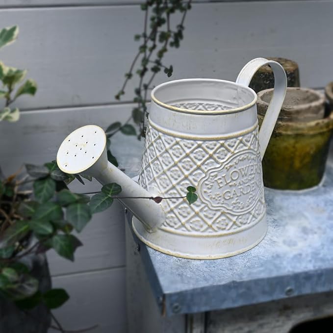 Cute Small Watering Can Indoor Plants Garden Metal Decorative Watering Cans for Outdoor Plants Bonsai Outdoor Garden Flower Decorative (White, 1.5L, 50.7 Oz)
