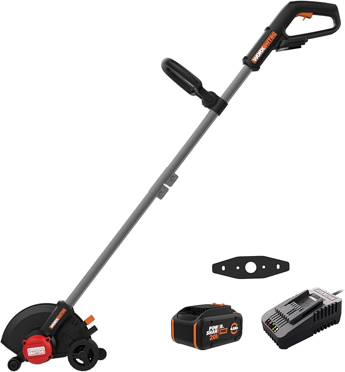 WORX Nitro 20V 7" Cordless Edger 3 Depth Settings, Battery Powered Driveway Edger with Dual Wheels, High-Performance Brushless Trencher Precision Edge Guide WG898 – Battery & Charger Included