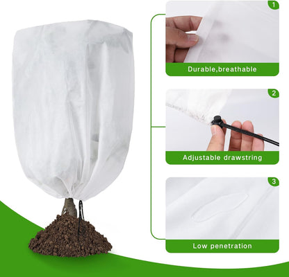 2-Pack Plant Covers Freeze Protection 42" x 45" 2.2 oz, Frost Cloth Plants Jacket Drawstring Tree Cover for Outdoor Plants, Shrub Potted Plants Winter