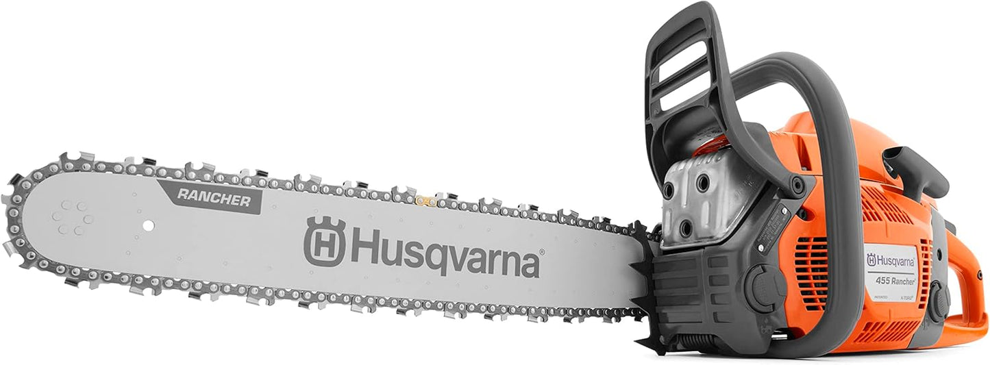 Husqvarna 455 Rancher Gas Chainsaw, 55-cc 3.5-HP, 2-Cycle X-Torq Engine, 20 Inch Chainsaw with Automatic Oiler, For Wood Cutting, Tree Trimming and Land Clearing
