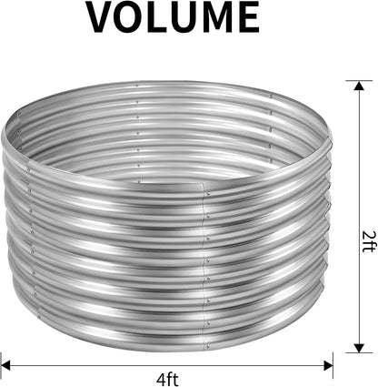 Land Guard 4×4×2ft Galvanized Raised Garden Bed Kit 2Pcs, Planter Raised Garden Beds Outdoor, Round Clearance Raised Garden Beds for Gardening Vegetables (Silver)