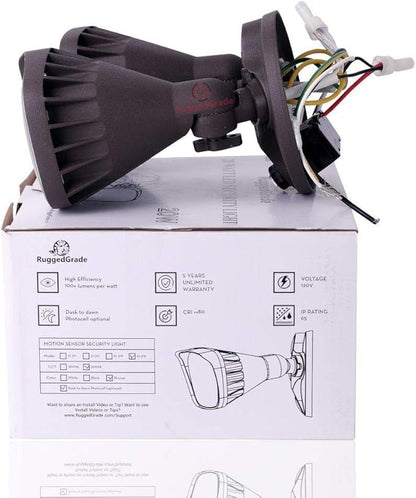 RuggedGrade 20W Turin II Series LED Security Wall Light - Adjustable LED Flood Light - 1,750 Lumens - 5000K Bright White - Bronze Housing - Outdoor LED Light - DLC 5.1 Premium