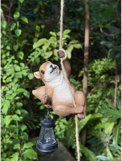 Squirrel Garden Decor Outdoor Statues Resin Climbing Twine with LED Light Waterproof Hanging Animal Figurine for Garden Wall Balcony Tree Decoration Gift