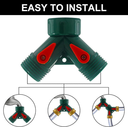 6 Pcs 2 Way Hose Adapter Y Valve Garden Hose Connector Non Rust Spigot Faucet Adapter, 3/4 Garden Hose Y Connectors Plastic Hose Splitter with Faucet Watering Shut Off Valves (Green)