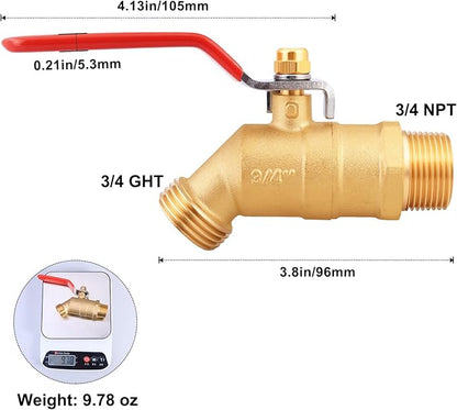 UNWAVER Garden Hose Full Flow Faucets Heavy Brass Bibb 3/4" Male NPT inlet Connection with Male GHT water hose outlet(3/4 inlet Long Handle 1PCS)