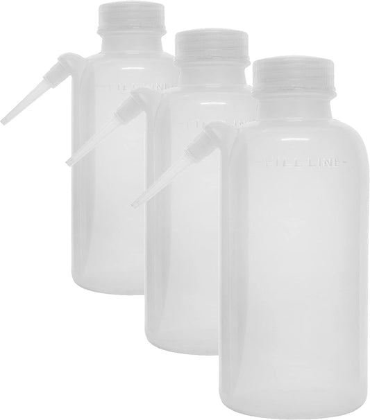 EISCO Wash Bottle, 500ml - Polyethylene - Translucent, Unbreakable - Screw Cap with Down Spout for Dispensing Liquid Labs (Pack of 3)