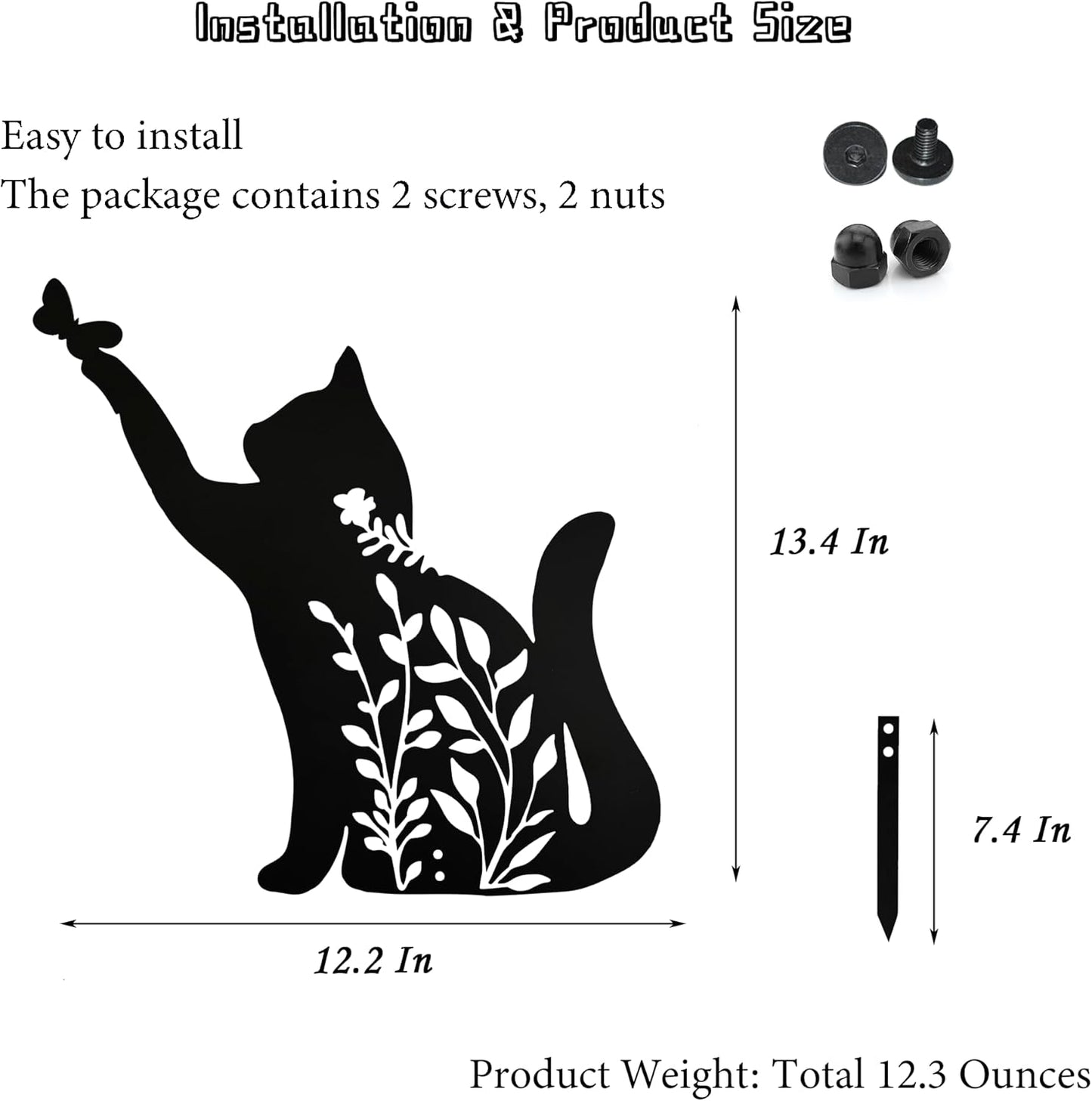 Metal Black Cat Statue - Garden Yard Decoration, Cat Gifts, Outdoor Home Decoration