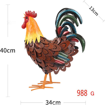 Metal Rooster Decor， Chicken Animal Yard Art Lawn Ornament Figurines Artwork for Outdoor, Patio,Backyard and Home Kitchen Decoration (Brown)