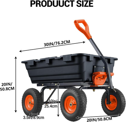 900 Lbs Poly Garden Dump Cart, Heavy-Duty Wheelbarrow with 10-Inch Tires, 180° Rotating Handle, Steel Frame and Quick Release System Garden Dump Cart for Soil Plants Gardening Tools Wood