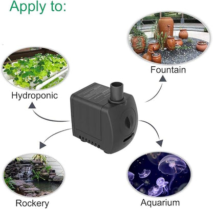 Submersible Pump 150GPH (550 L/H 9.5W) Ultra Quiet with Over Heating Protection 4ft High Lift for Fountains, Hydroponics, Ponds, Aquariums & More