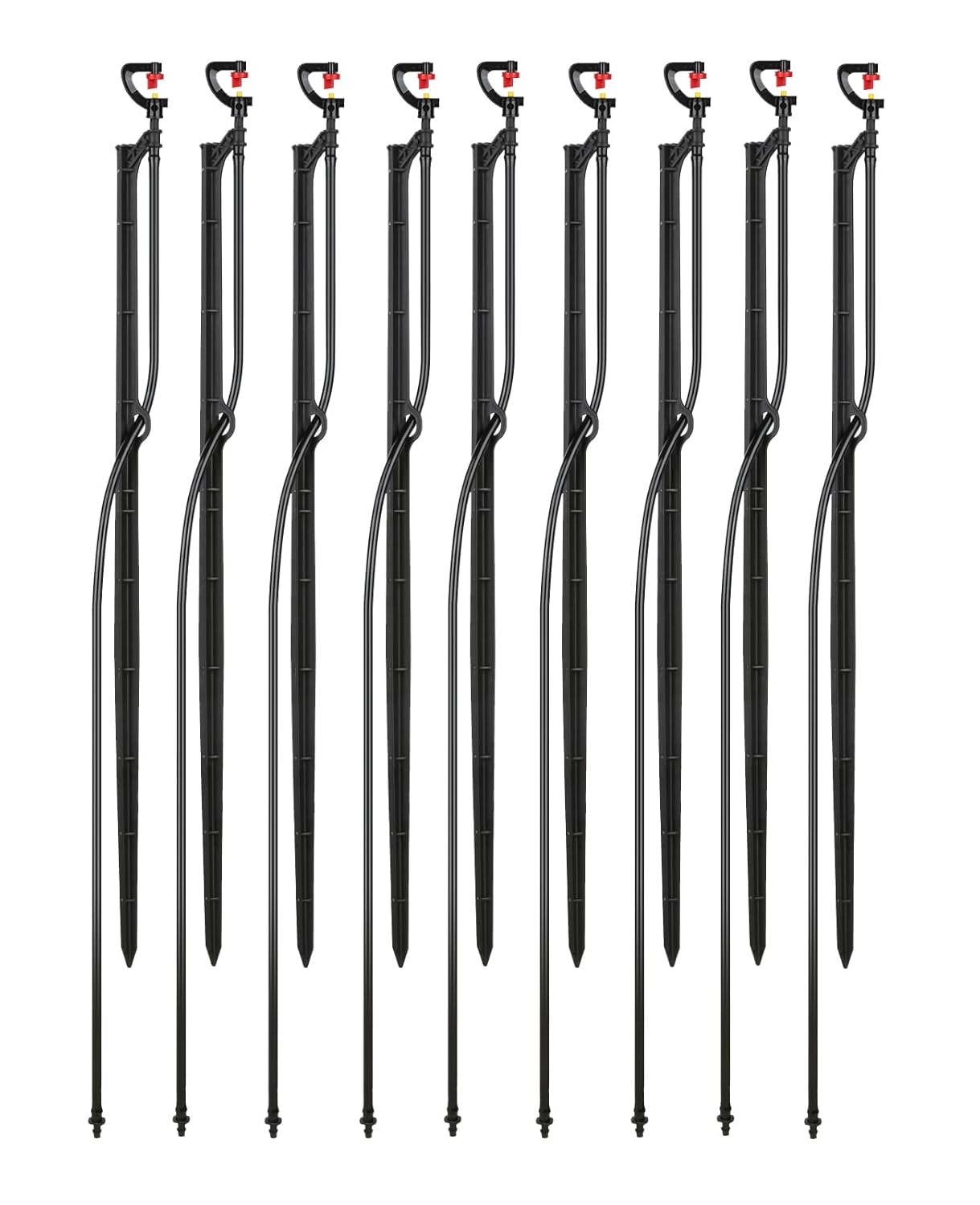 Drip Irrigation Micro Spray Emitter on 20 inch Stake with 1/4" Tubing and Barbed Coupler 180° Half Circle Pattern, 8.5’ Spraying Distance