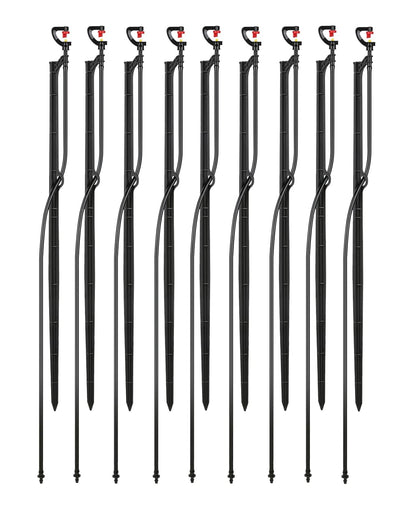 Drip Irrigation Micro Spray Emitter on 20 inch Stake with 1/4" Tubing and Barbed Coupler 180° Half Circle Pattern, 8.5’ Spraying Distance