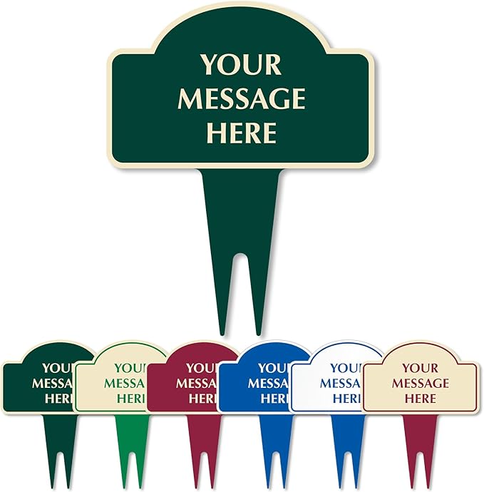SmartSign Custom Designer Yard Stake Sign - Add Your Message, 12"x15", Vintage Dome-Top, 120 mil Aluminum Composite Sign w/Overcoat for Outside, Integrated Ground Stakes, Reflective Option, USA-Made