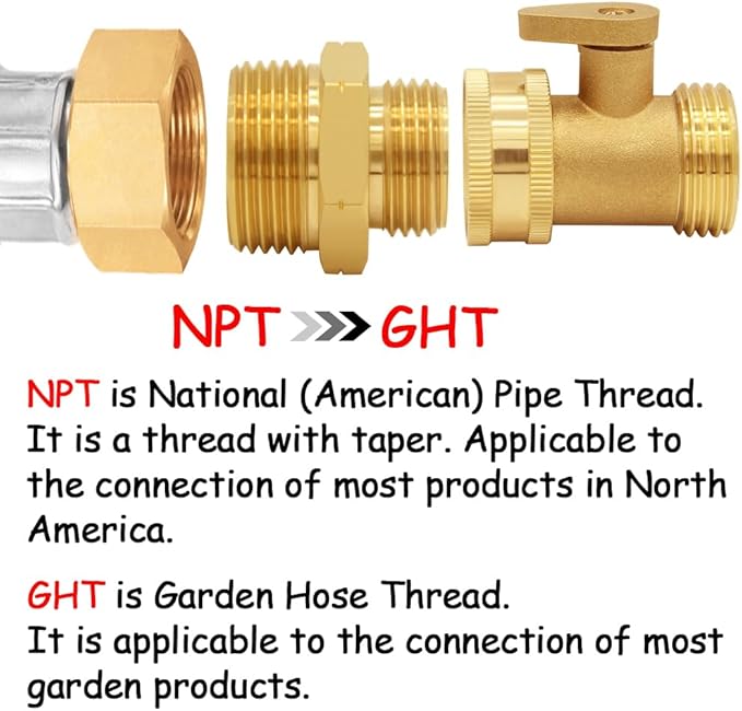 Brass Garden Hose Adapter 3/4"GHT Male to 1"NPT Male Thread Reducer Water Hose Nipple Reducing Convert Pipe Fittings Connector