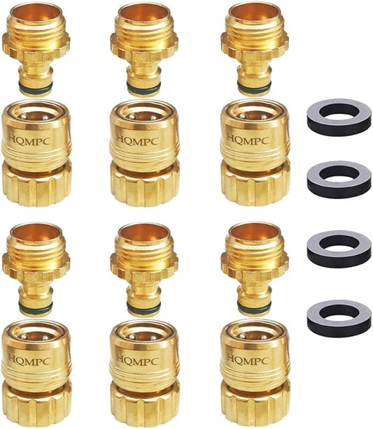 HQMPC No Pb Garden Hose Quick Connect Brass Hose Quick Connect Quick Release Hose ConnectorWater Hose Connectors 3/4" GHT (6 SETS)