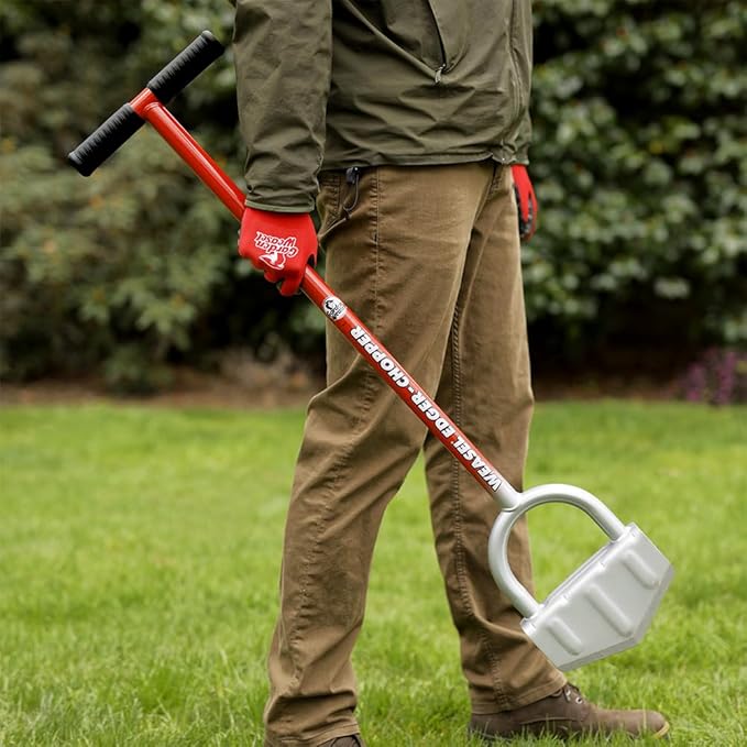 GARDEN WEASEL Edger-Chopper – Black Grip | Manual Lawn Edger Tool for Garden Beds, Sidewalks, Patios & Landscaping | T-Handle, Half Moon Blade | 91716-A