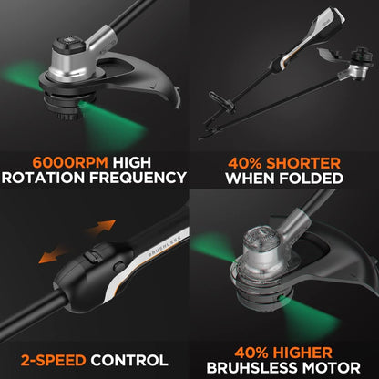 Litheli 2x20V Cordless String Trimmer, 14" Brushless Battery Powered Weed Eater, Electric Weed Wacker with Dual Line Bump Feed, Grass Trimmer for Lawn Care, U20 Series with 2x2.5Ah Batteries.