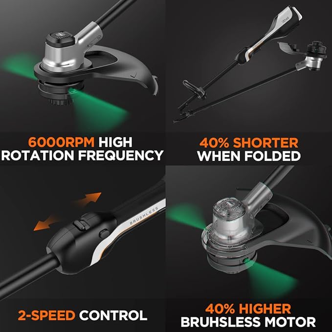 Litheli 2x20V Cordless String Trimmer, 14" Brushless Battery Powered Weed Eater, Electric Weed Wacker with Dual Line Bump Feed, Grass Trimmer for Lawn Care, U20 Series with 2x2.5Ah Batteries.