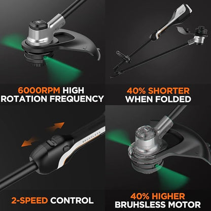 Litheli 2x20V Cordless String Trimmer, 14" Brushless Battery Powered Weed Eater, Electric Weed Wacker with Dual Line Bump Feed, Grass Trimmer for Lawn Care, U20 Series with 2x2.5Ah Batteries.