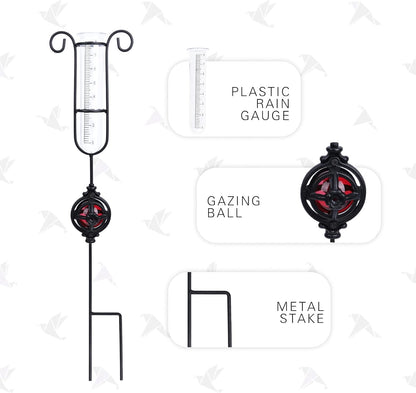 MUMTOP Rain Gauge Outdoor, Metal Gazing Ball Decorative with Stake for Lawn, Yard and Garden(Red)