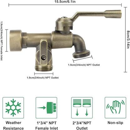 Bronze 2 in 1 Double Outdoor Faucet, Brass Material, Wall Mount, 3/4 inch NPT Female Inlet & Outlet, Frost-Proof, for Garden, Industry and Household Use