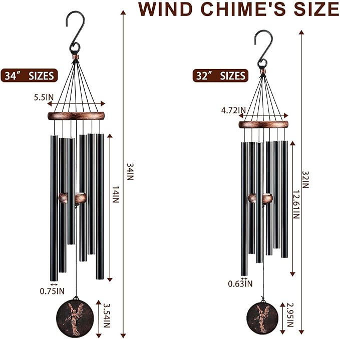 Wind Chimes for Outside, Vintage Angel Deep Tone Wind Chime Outdoor Clearance, Memorial/Festivals/Birthday Gift for Mom Dad Women Grandma, Home Garden Patio Decor (34" Angel)