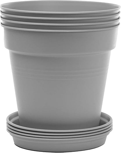 Mintra Home Garden Pots 4pk - Flowers, Herbs, Plants, Indoor, Outdoor, Colorful, Wholesale, Bulk (Grey, 11cm Diameter (4.3in))