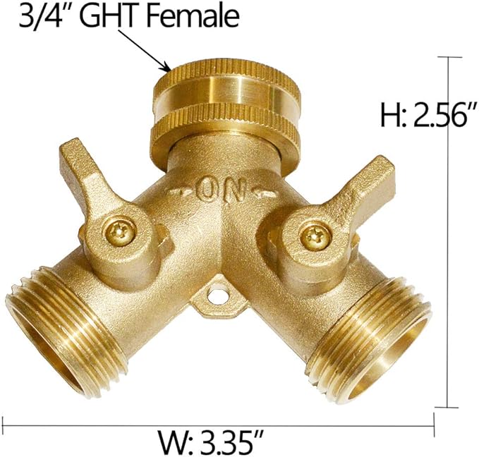 HQMPC 2 Way Hose Y Valve Hose Splitter Garden Hose Y Valve Connectors 2 way shut off valves With Solid Brass Handle Brass Y Valves Water Garden Hose Adapter 3/4"GHT Thread Extra 4 Presure washers