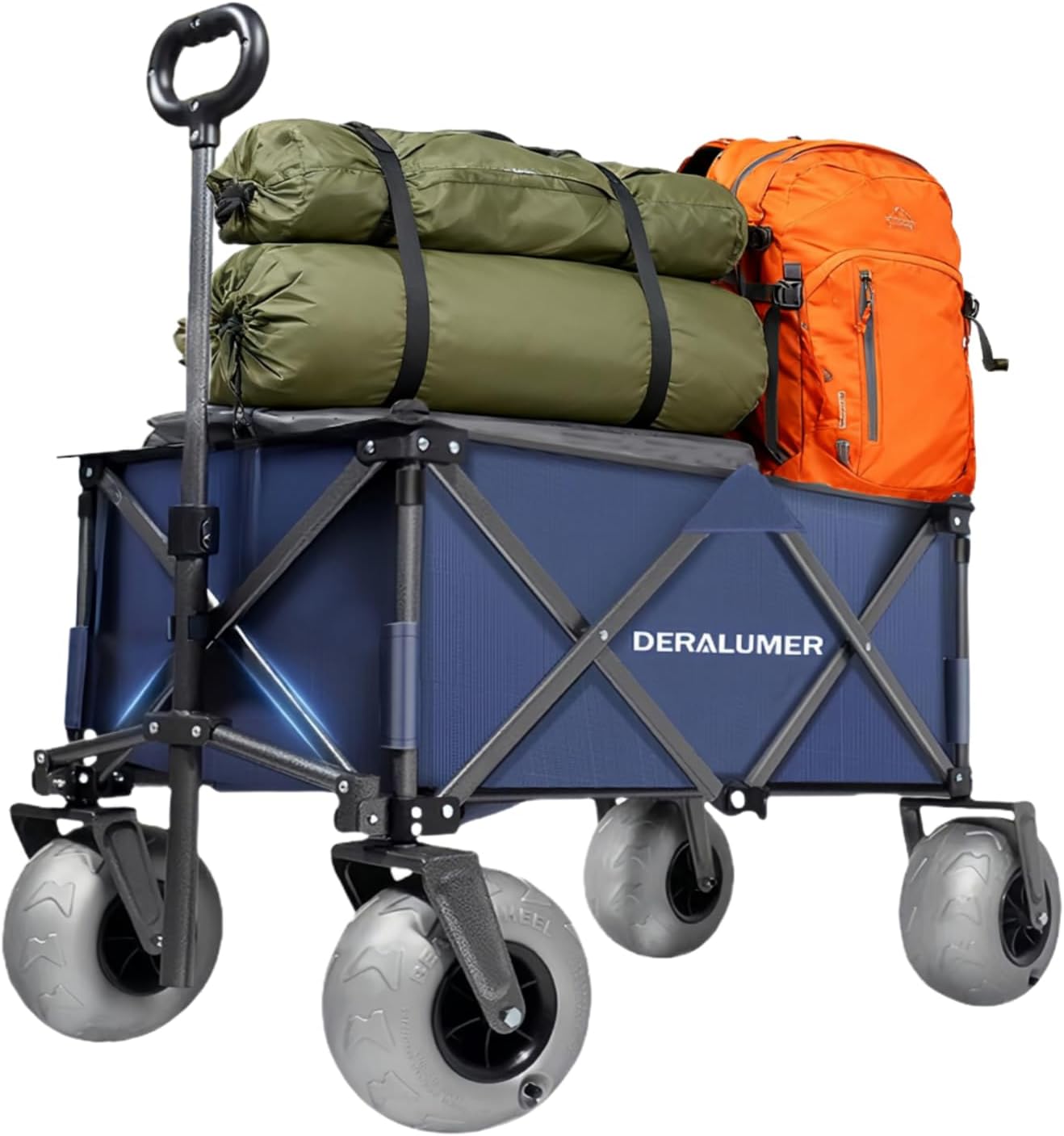 Beach Cart，Beach Wagon with Big Wheels for Sand，Retro Blue Style，Load-Bearing Capacity of 220 pounds,Suitable for Outdoor Camping Storage and Transportation（Blue）