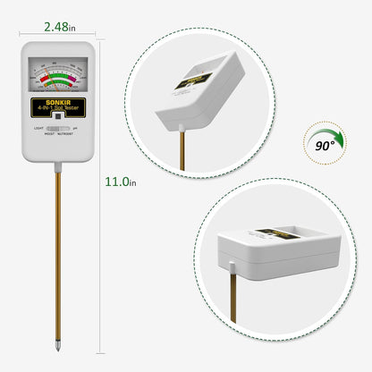 SONKIR Soil Moisture Meter, 4-in-1 Soil Ph Meter, Soil Tester for Nutrients, Moisture, PH and Light, Soil Ph Test Kits for Plant, Great for Garden, Lawn, Indoor & Outdoor Use (No Battery Required)