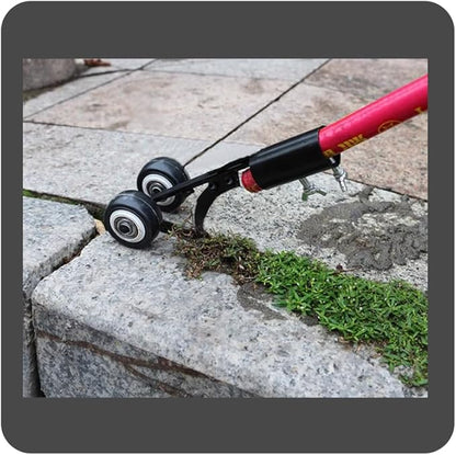 Weeder Tool with Wheel & Adjustable Handle — Effortless Corner Weed Remover High-Strength Metal Blade for Tight Spaces, Tall,Short Grass, Garden Beds - Lightweight Manual Weeding Tool