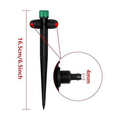 30pcs Drip Irrigation Emitters for 1/4" Drip Irrigation Tubing Adjustable 360 Degree Water Flow Drippers on 6.5" Sturdy Stake with Lock Barbed Irrigation Drippers for Watering System