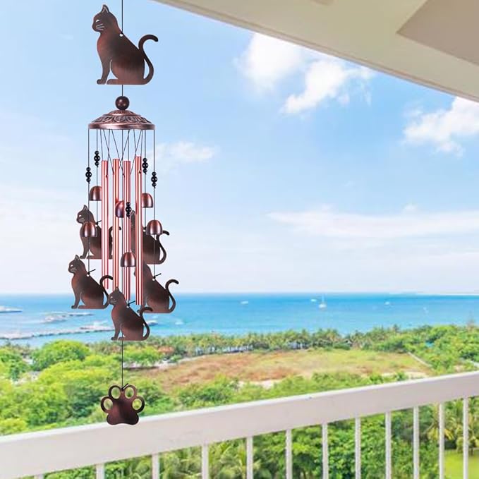 Cats Wind Chimes Outdoor/Indoor Decor - 36 Inch Metal Musical Wind Bells, Mobile Romantic Kitten Wind Catcher, Outdoor Cats Wind Chimes Gifts for Mom, Home, Balcony, Trees, Festival Garden Decoration